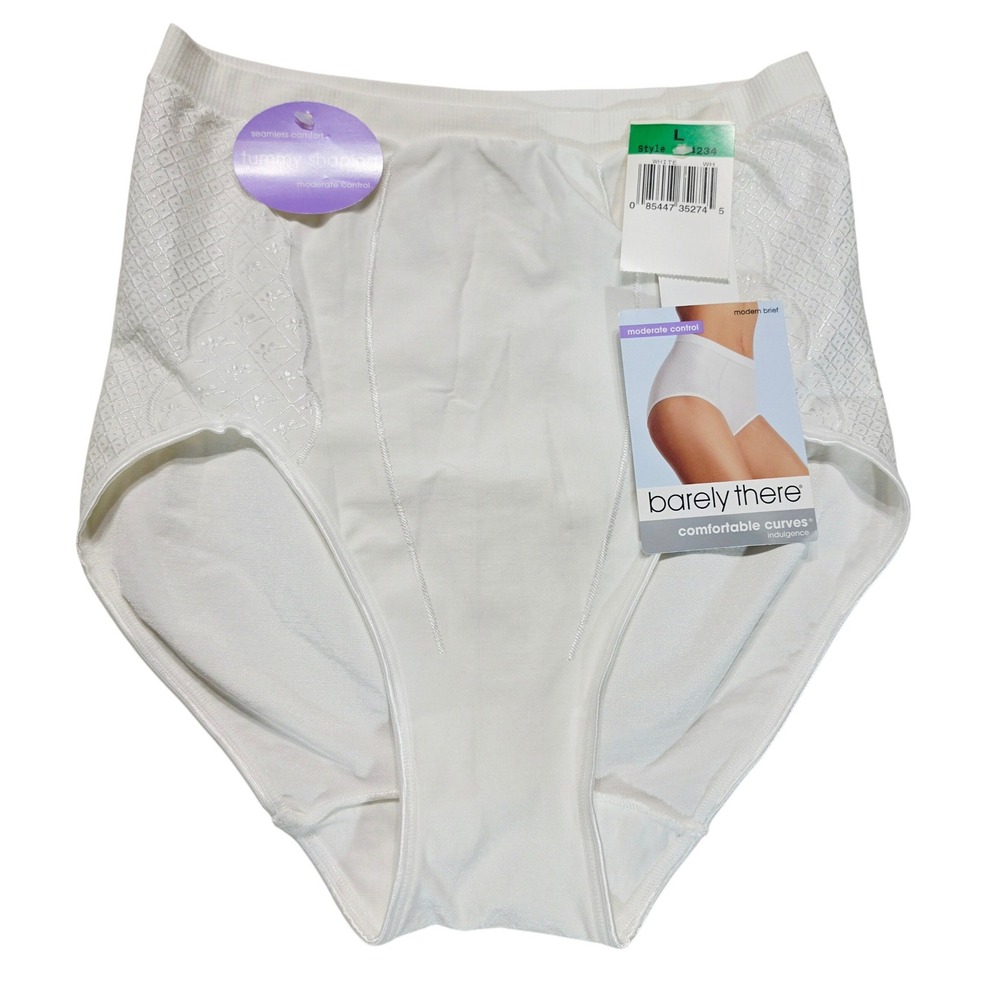 Barely There Comfortable Curves White Tummy Shaping Brief Panties Womens L NWT